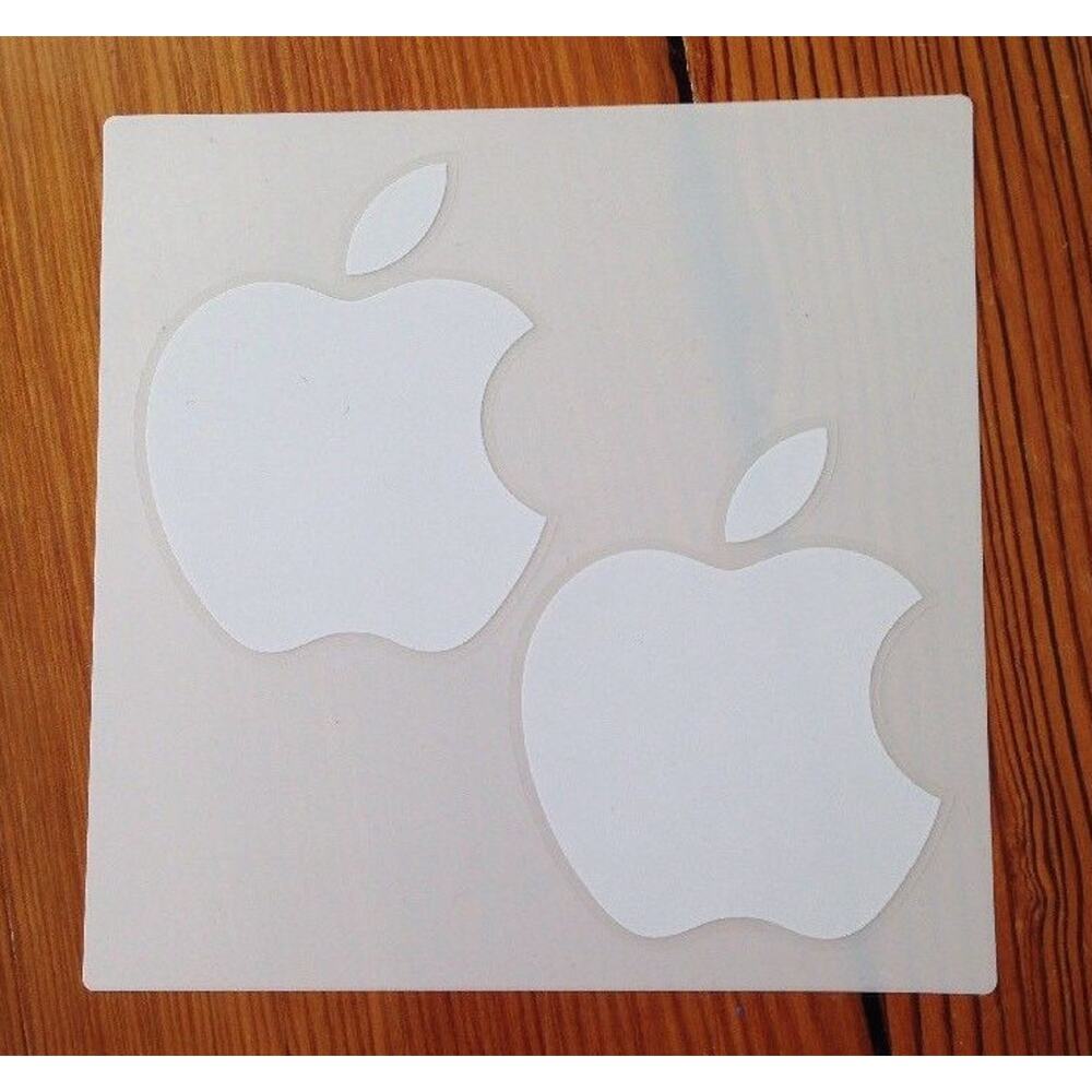 NEW Pair Genuine OEM Authentic White Apple Logo Decal Sticker 2 Total Stickers